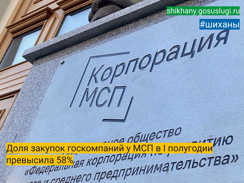 Доля закупок госкомпаний у МСП в I полугодии превысила 58%.